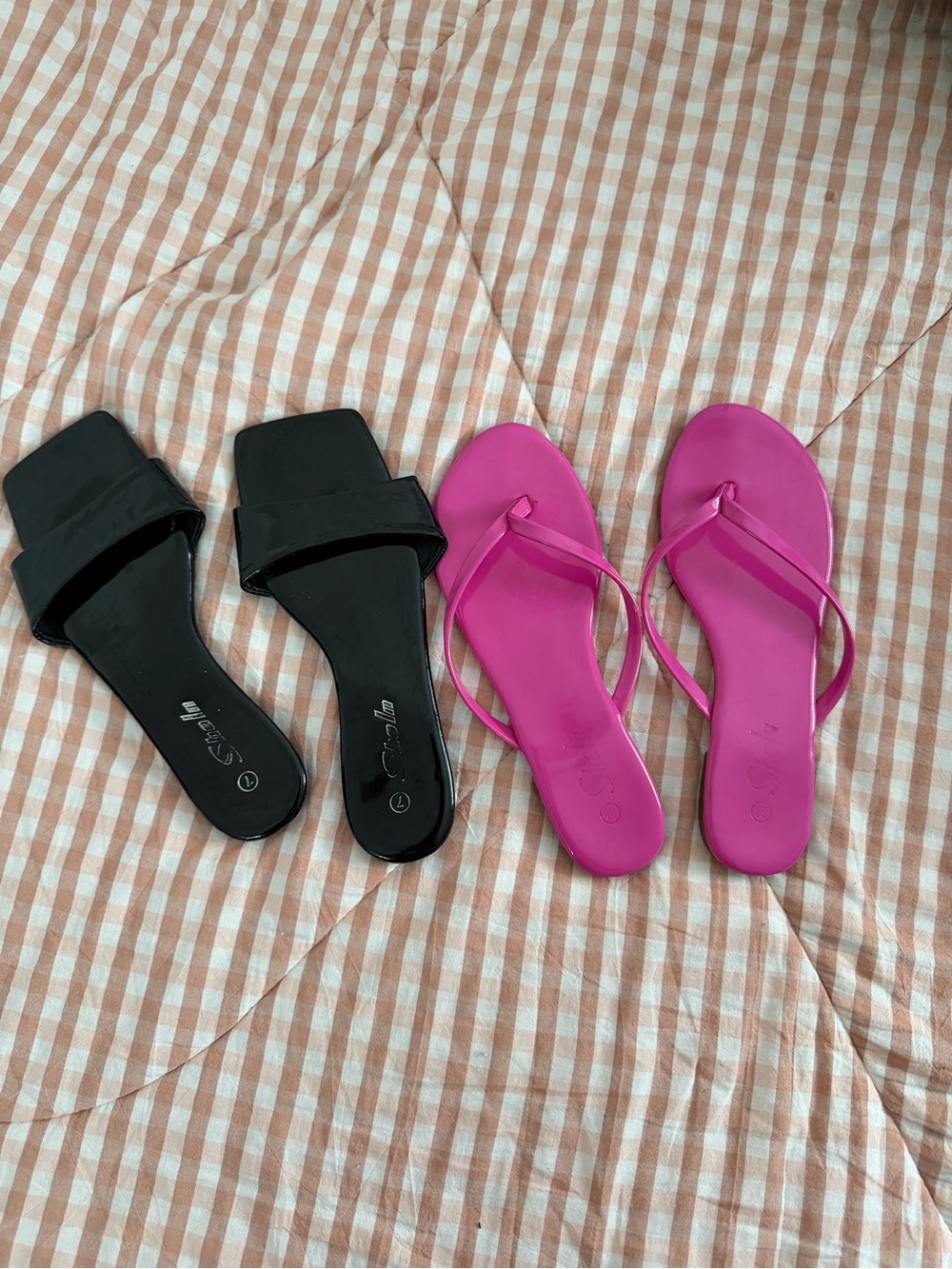 Classic Black Slide Sandals & Pink Flip Flops Duo